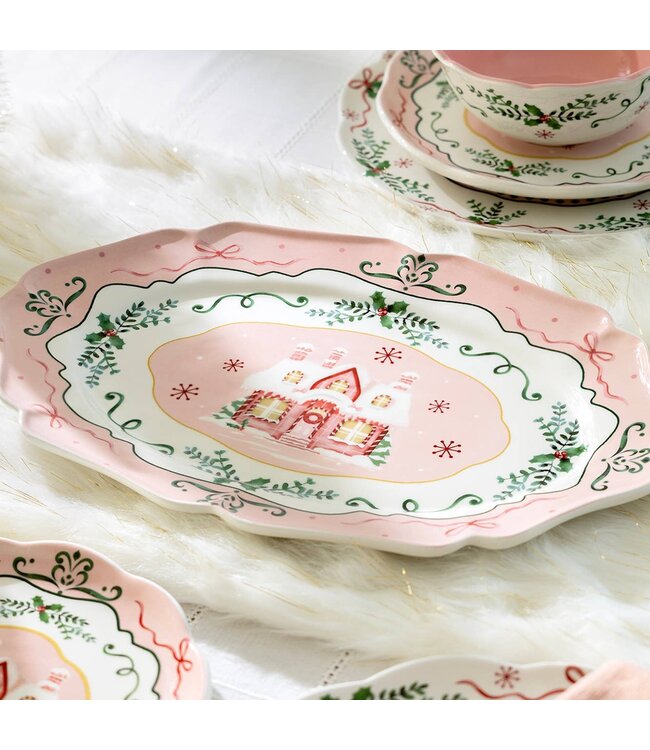 Christmas House Pink 14.5" Serving Platter