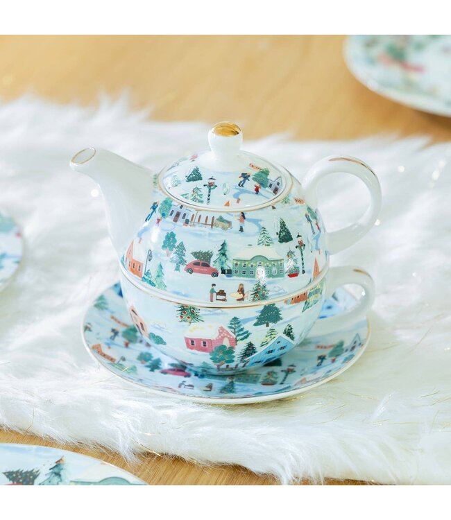 Christmas Village Fine Porcelain Tea For One Set