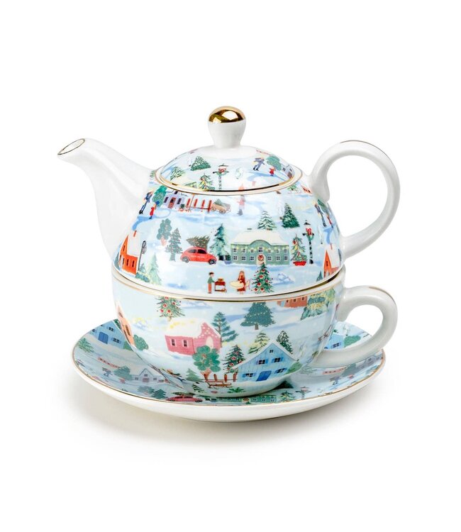 Christmas Village Fine Porcelain Tea For One Set