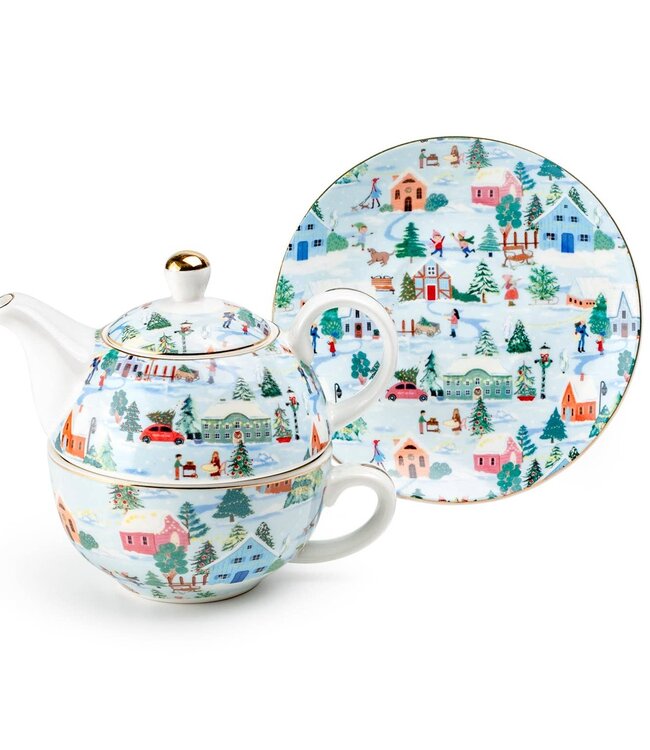 Christmas Village Fine Porcelain Tea For One Set