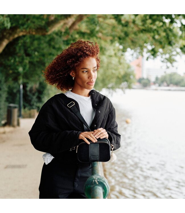 Pom Pom London The Original Suede & Leather Bag - Black