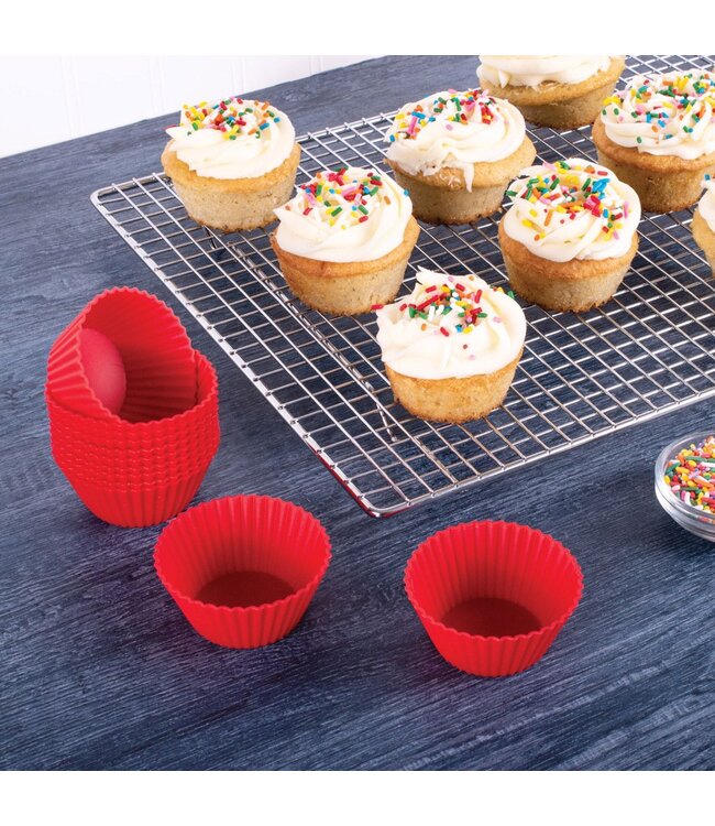 HIC Harold Import Company Mrs. Anderson's Baking Silicone Muffin Cups Red, Set of 12