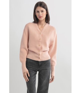 Common Knit Puff Sleeve V-Neck Cardigan - Blush