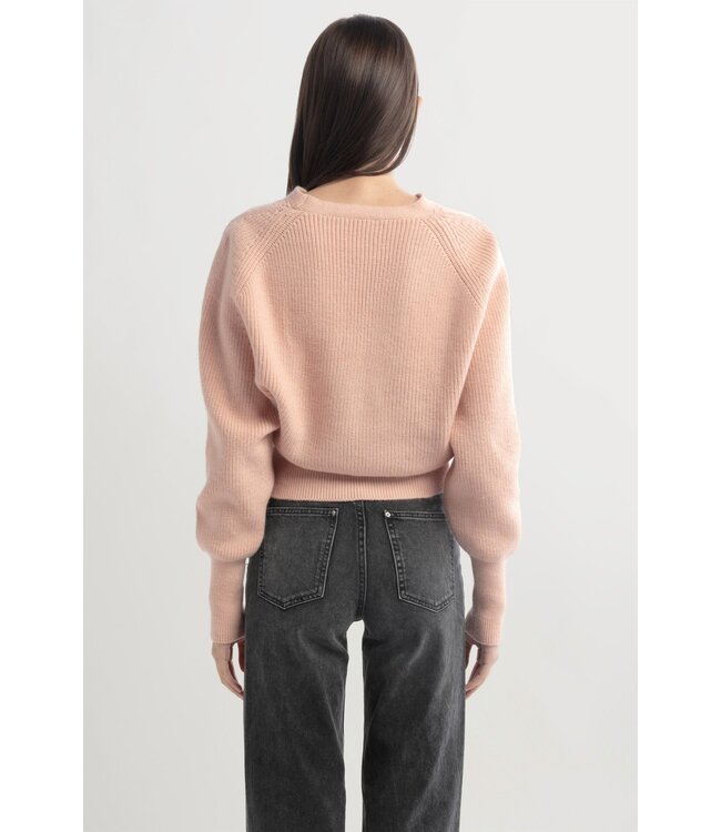 Common Knit Puff Sleeve V-Neck Cardigan - Blush