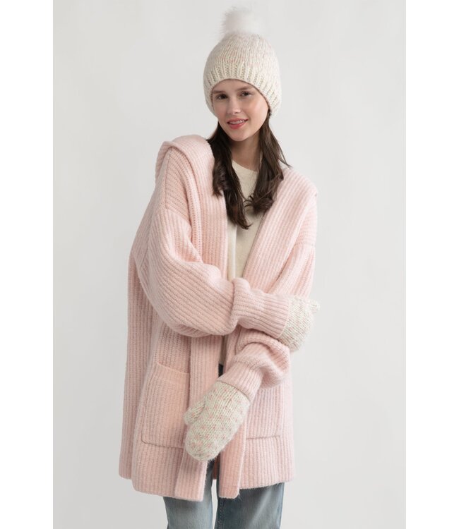 Common Knit Little Hearts Fair Isle Pom Hat - Blush