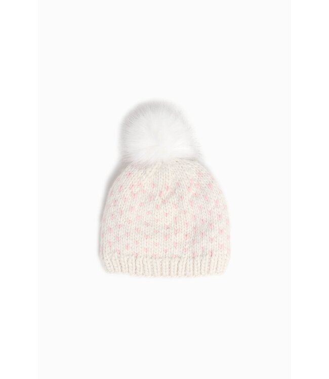 Common Knit Little Hearts Fair Isle Pom Hat - Blush