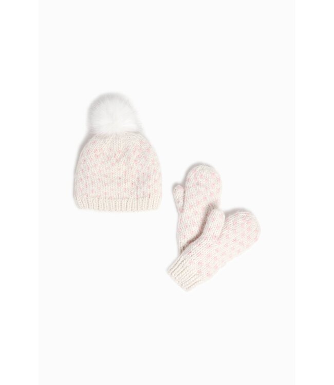 Common Knit Little Hearts Fair Isle Pom Hat - Blush