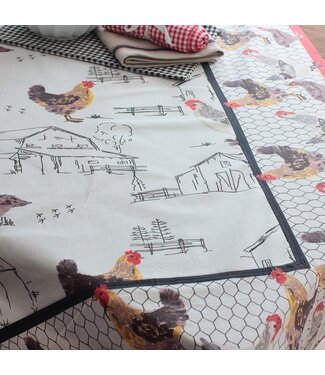 Mahogany Chickens and Barns Tablecloth - 60 x 90