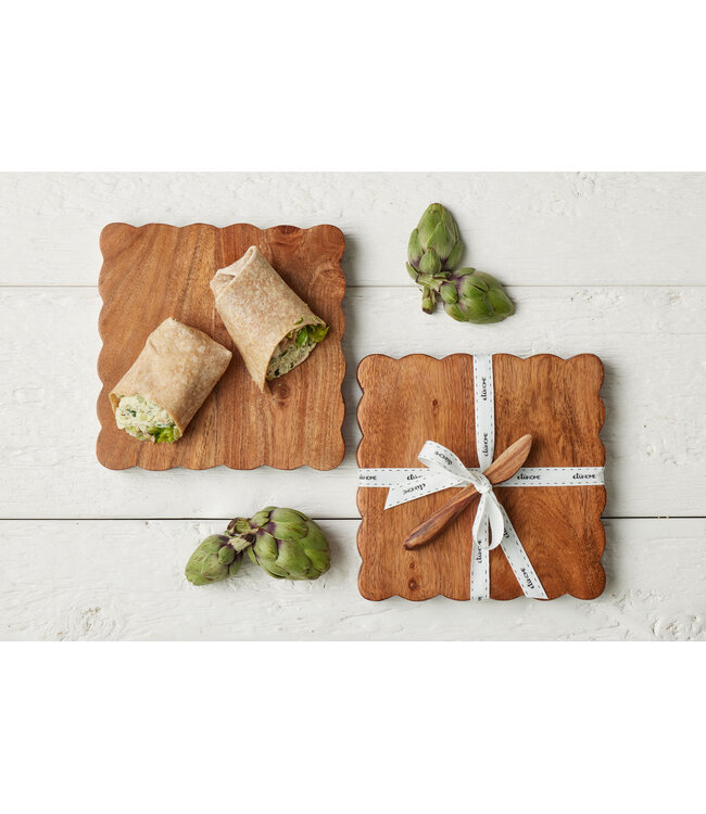 Square Scalloped Cheese Board with Spreader - Small