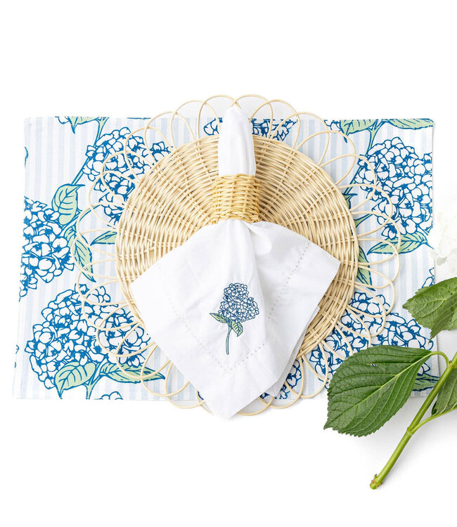 8 Oak Lane Embroidered Dinner Napkin - Hydrangea Stem