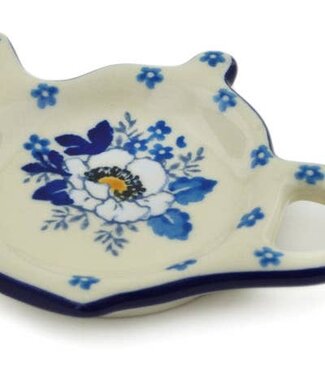 Polmedia Polish Pottery Tea Bag or Lemon Plate 5" Blue Spring