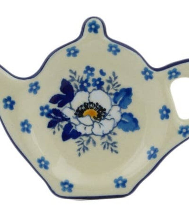 Polmedia Polish Pottery Tea Bag or Lemon Plate 5" Blue Spring