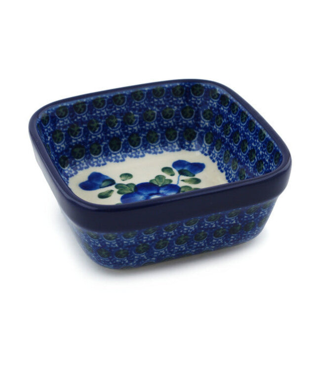 Polmedia Polish Pottery Square Bowl 4" Blue Poppies