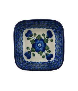 Polmedia Polish Pottery Square Bowl 4" Blue Poppies