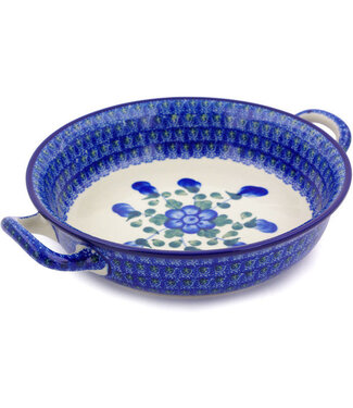 Round Baker with Handles Medium Blue Poppies