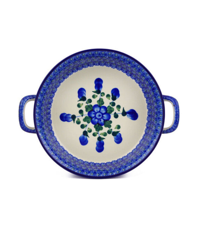 Round Baker with Handles Medium Blue Poppies