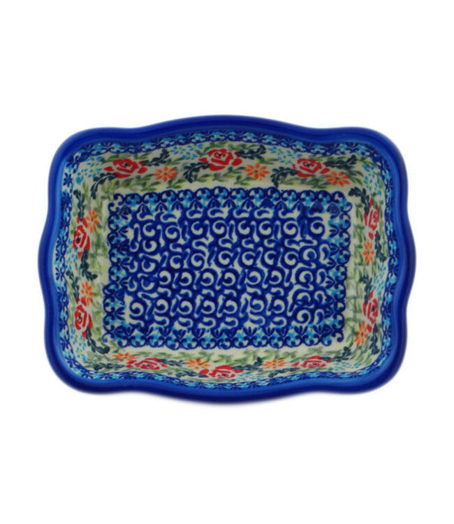 Polmedia Polish Pottery Rectangular Baker 8" Rose Garden Theme