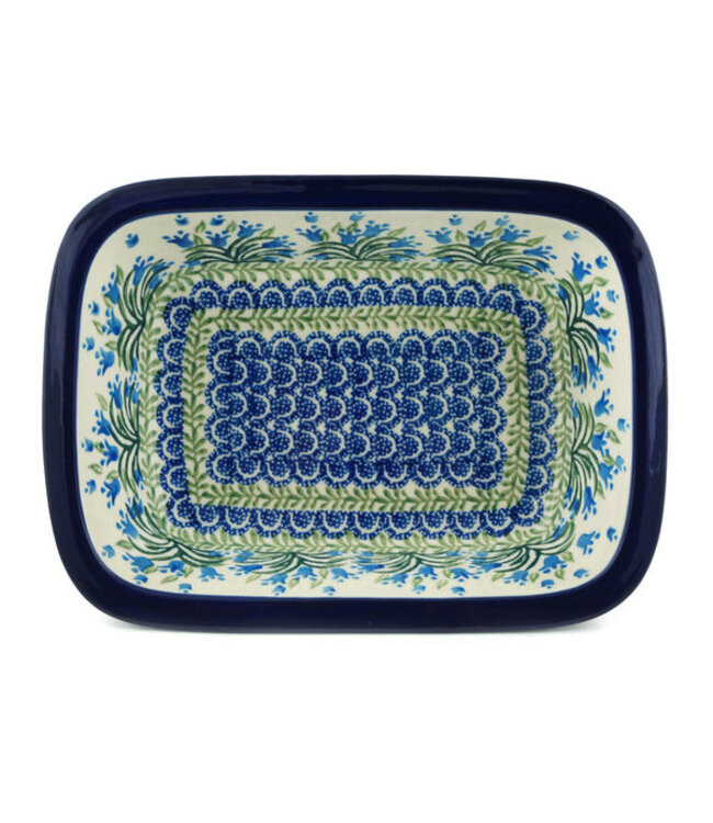 Polmedia Polish Pottery Rectangular Baker 10" Feathery Bluebells