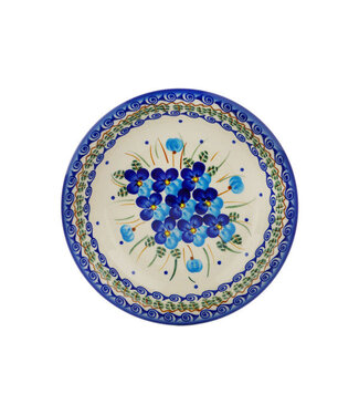 Polmedia Polish Pottery Pasta Bowl 9" Blue Pansy Theme