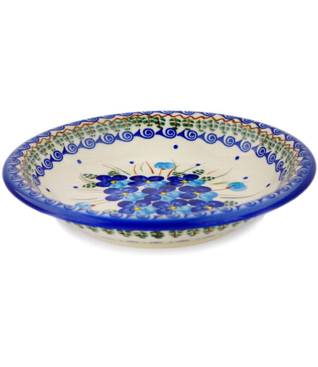 Polmedia Polish Pottery Pasta Bowl 9" Blue Pansy Theme