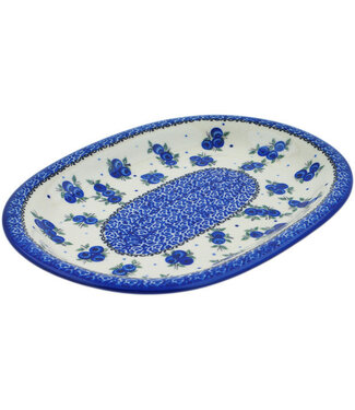 Polmedia Polish Pottery Oval Platter 11" Lovely Blueberries Theme