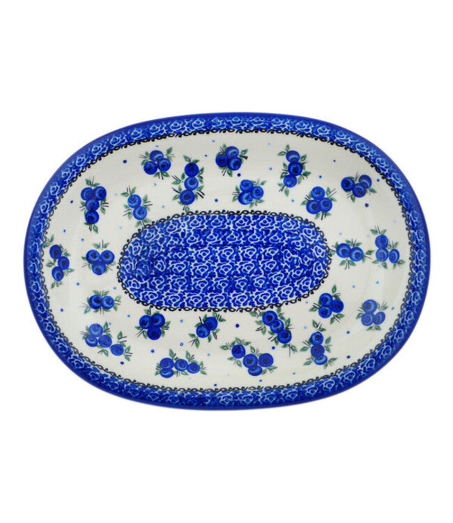 Polmedia Polish Pottery Oval Platter 11" Lovely Blueberries Theme