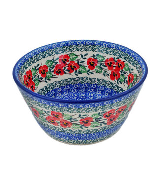 Polmedia Polish Pottery Bowl 7" Red Pansy Theme