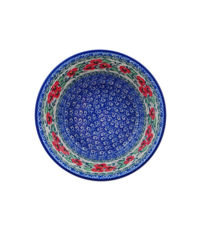 Polmedia Polish Pottery Bowl 7" Red Pansy Theme