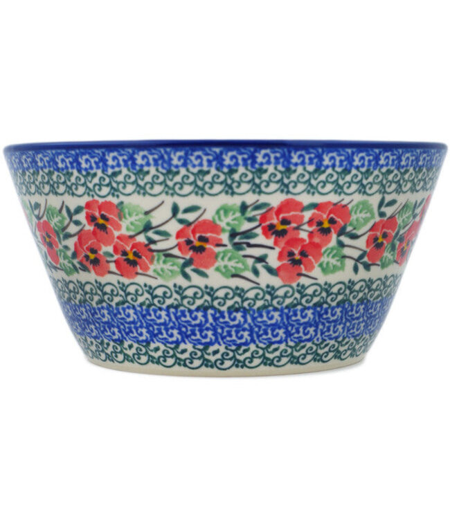 Polmedia Polish Pottery Bowl 7" Red Pansy Theme