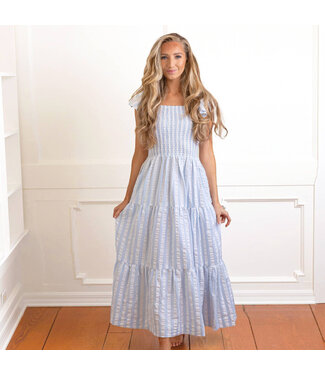 Smocked  Dress - Blue & White Stripe