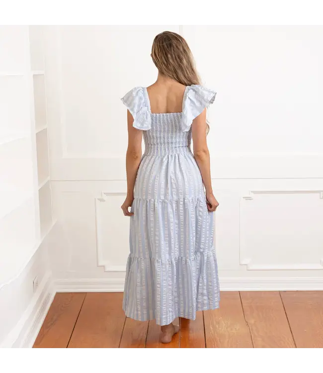 8 Oak Lane Smocked  Dress - Blue & White Stripe
