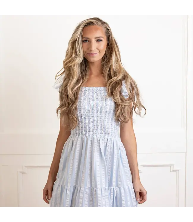 8 Oak Lane Smocked  Dress - Blue & White Stripe