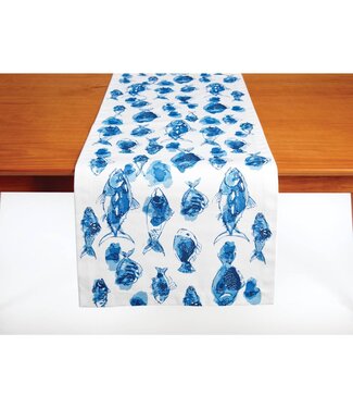 Blue Watercolor Fish Table Runner