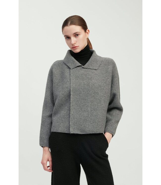 Common Knit Flap Collar Crop Cardigan