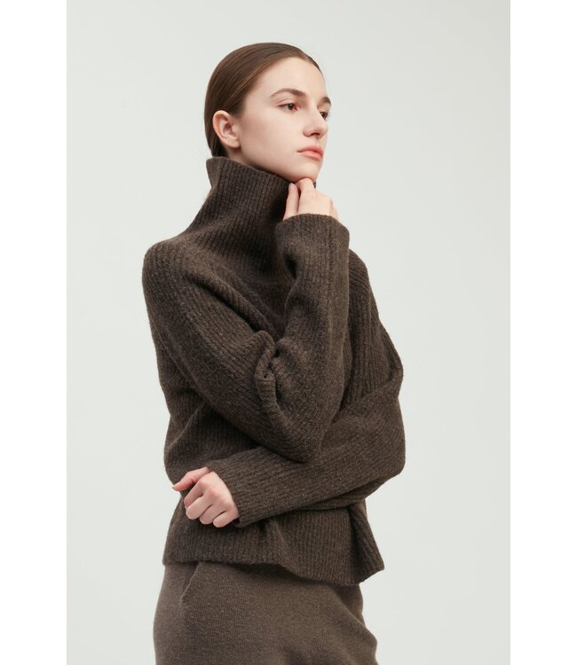 Common Knit Funnel Neck Rib Knit Pullover