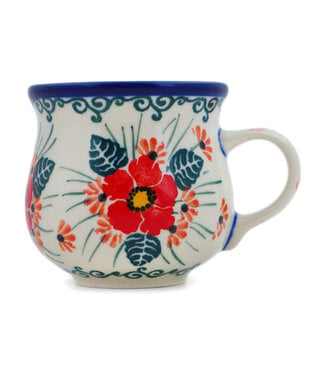 Polmedia Polish Pottery Espresso Cup 2 oz Pink Forget Me Not Theme Unikat