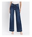High Rise Dark Wash Trouser Hem Wide Jeans