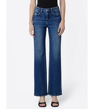High Rise Full Length Dark Wash Slim Wide Jeans