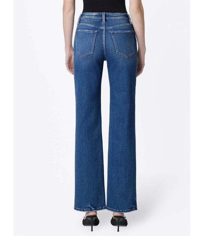 High Rise Full Length Dark Wash Slim Wide Jeans