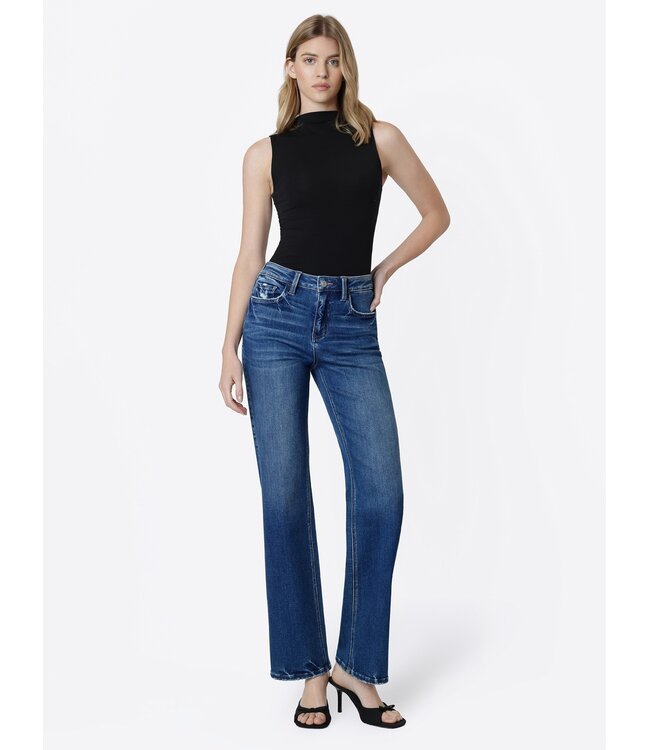 High Rise Full Length Dark Wash Slim Wide Jeans