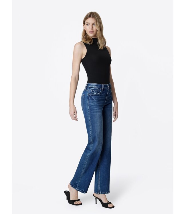 High Rise Full Length Dark Wash Slim Wide Jeans