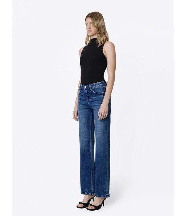 High Rise Full Length Dark Wash Slim Wide Jeans