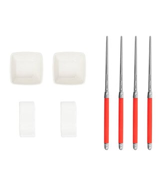 Red Chopsticks & Ceramic Rests with Sauce Bowls Set, 2 Pairs