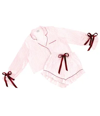 Ruffled PJ Short Set with Velvet Ties