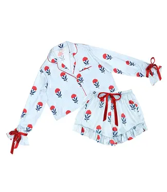 Ruffled PJ Short Set with Velvet Ties