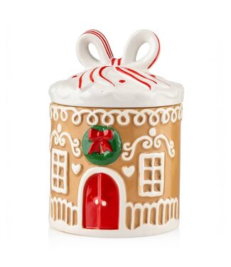 Gingerbread House Ceramic Canister with Bow Lid