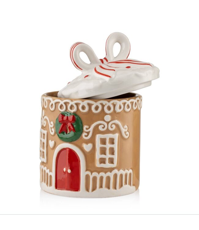 Gingerbread House Ceramic Canister with Bow Lid