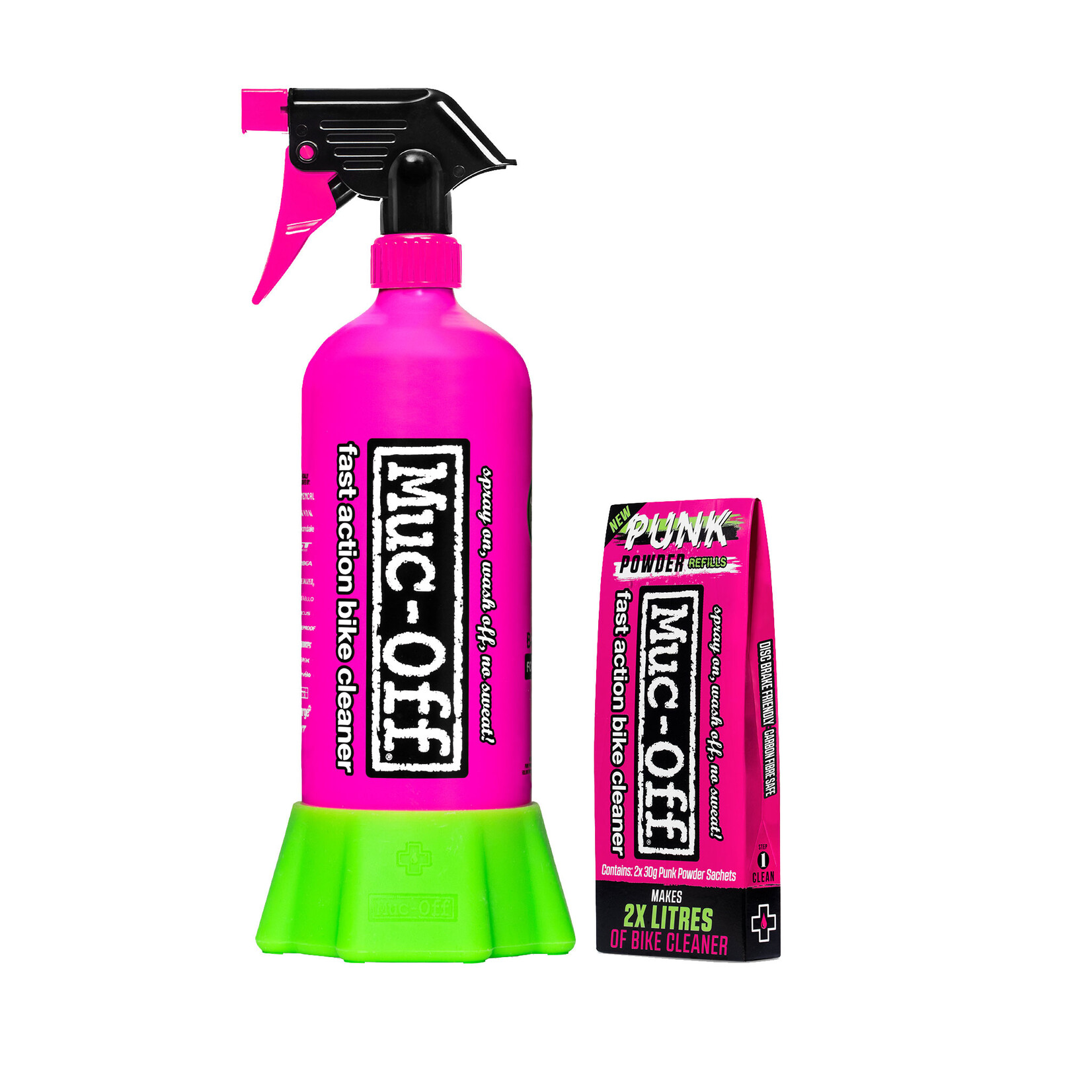 Muc-Off Muc-Off Bottle for Life + Punk Powder Bundle: 4 x 30g Punk Powder Refills, 1 Aluminum Bottle for Life, 1 Silicone Impact-Resistant Base, 1 Bike Cleaner Spray Trigger