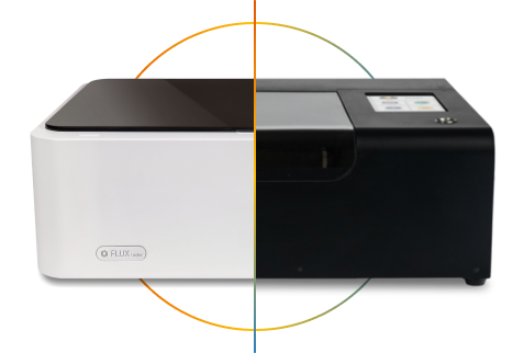 A rainbow circle with on top on the left a half FLUX Ador and on the right a half FLUX Beamo with a rainbow coloured line between them.