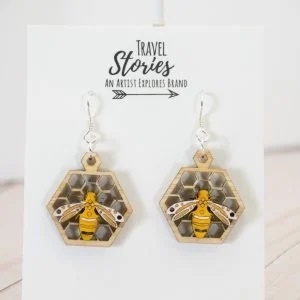 Wooden bee earrings made with a FLUX laser cutter